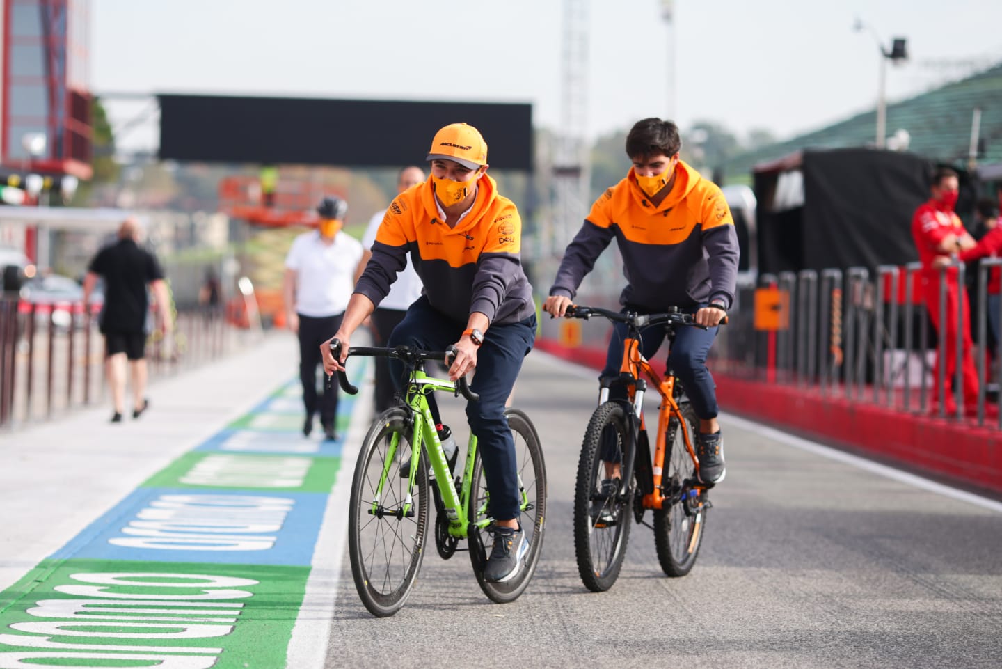 IMOLA, ITALY - OCTOBER 30: Lando Norris of McLaren and Great Britain with Carlos Sainz of McLaren