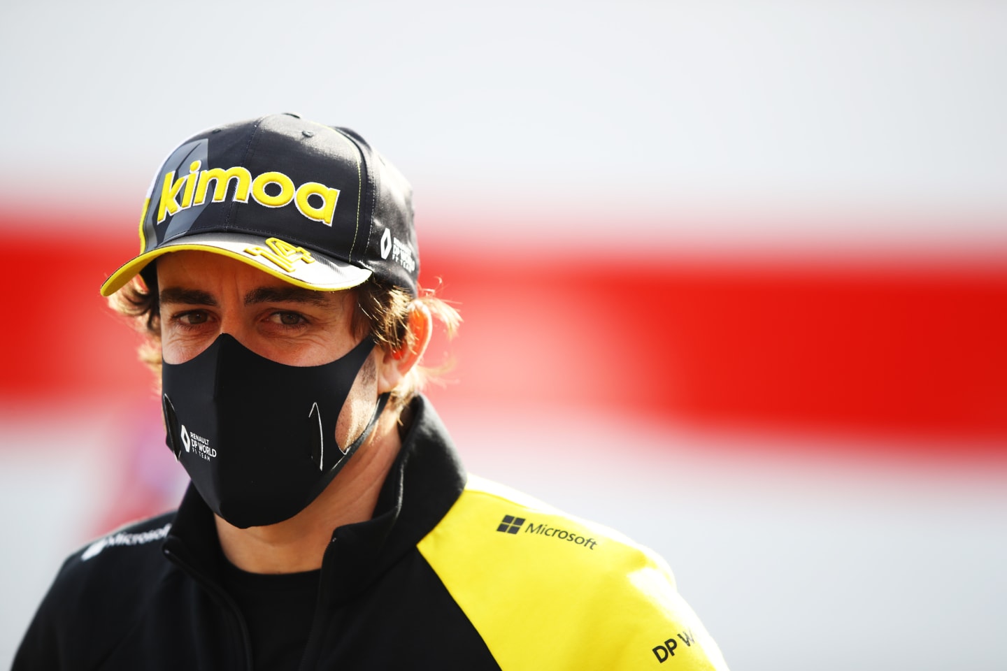 IMOLA, ITALY - OCTOBER 30: Fernando Alonso of Spain and Renault Sport F1 looks on in the Paddock