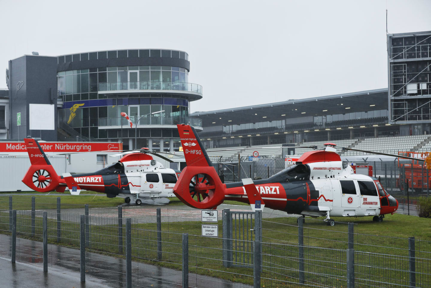 NUERBURG, GERMANY - OCTOBER 09: The medical helicopter is pictured outside the medical centre in