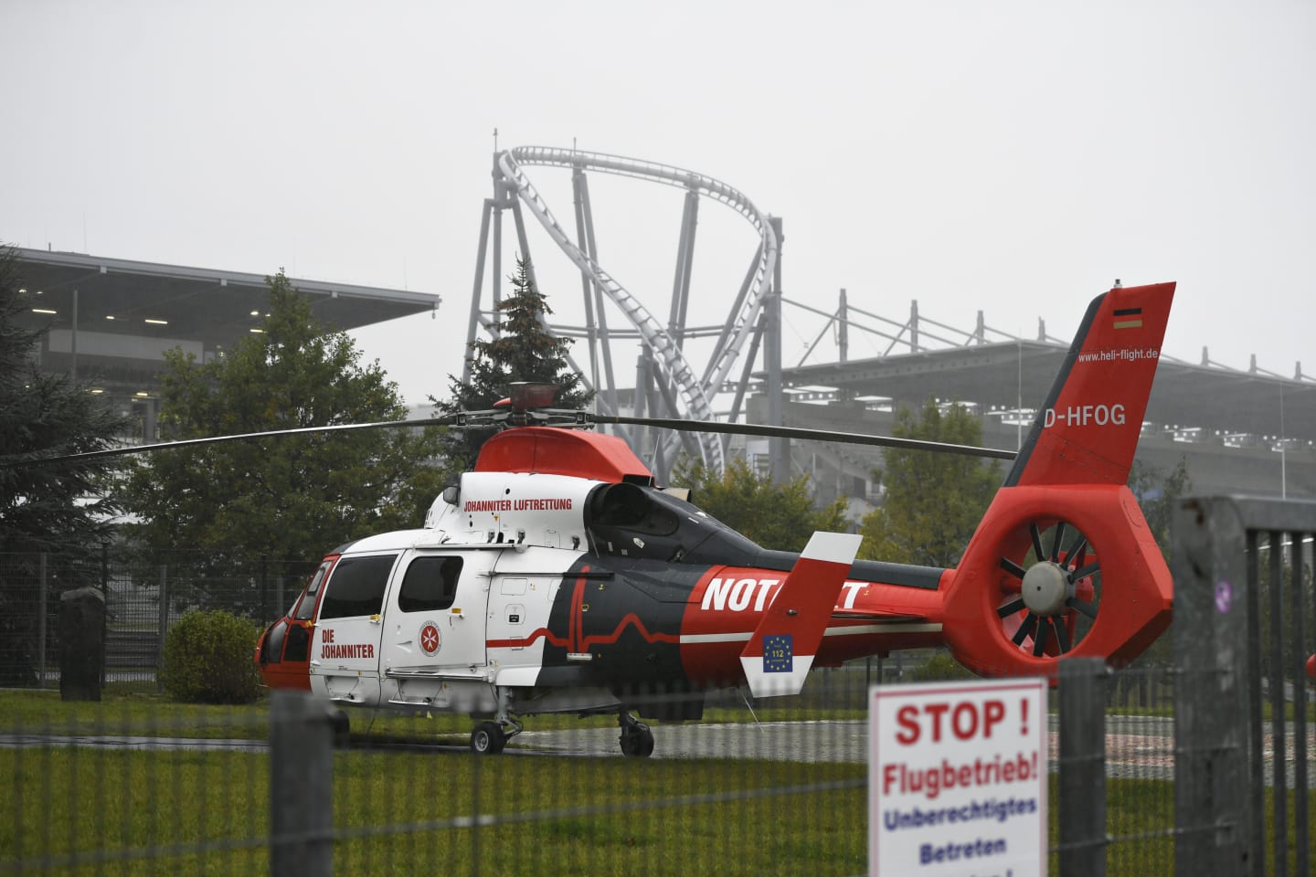 NUERBURG, GERMANY - OCTOBER 09: The medical helicopter is pictured outside the medical centre in