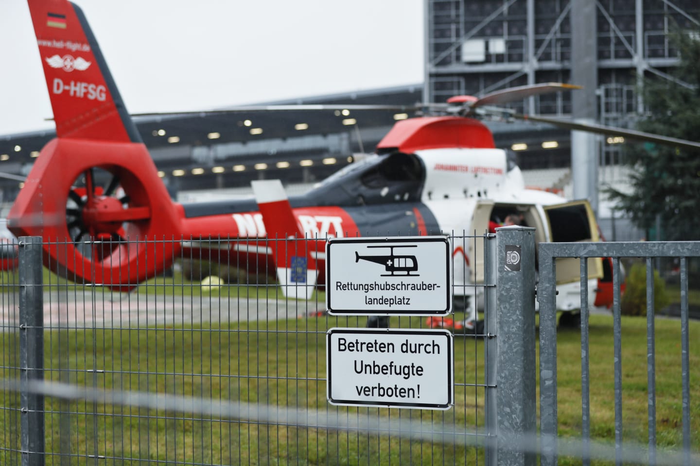 NUERBURG, GERMANY - OCTOBER 09: The medical helicopter is pictured outside the medical centre in