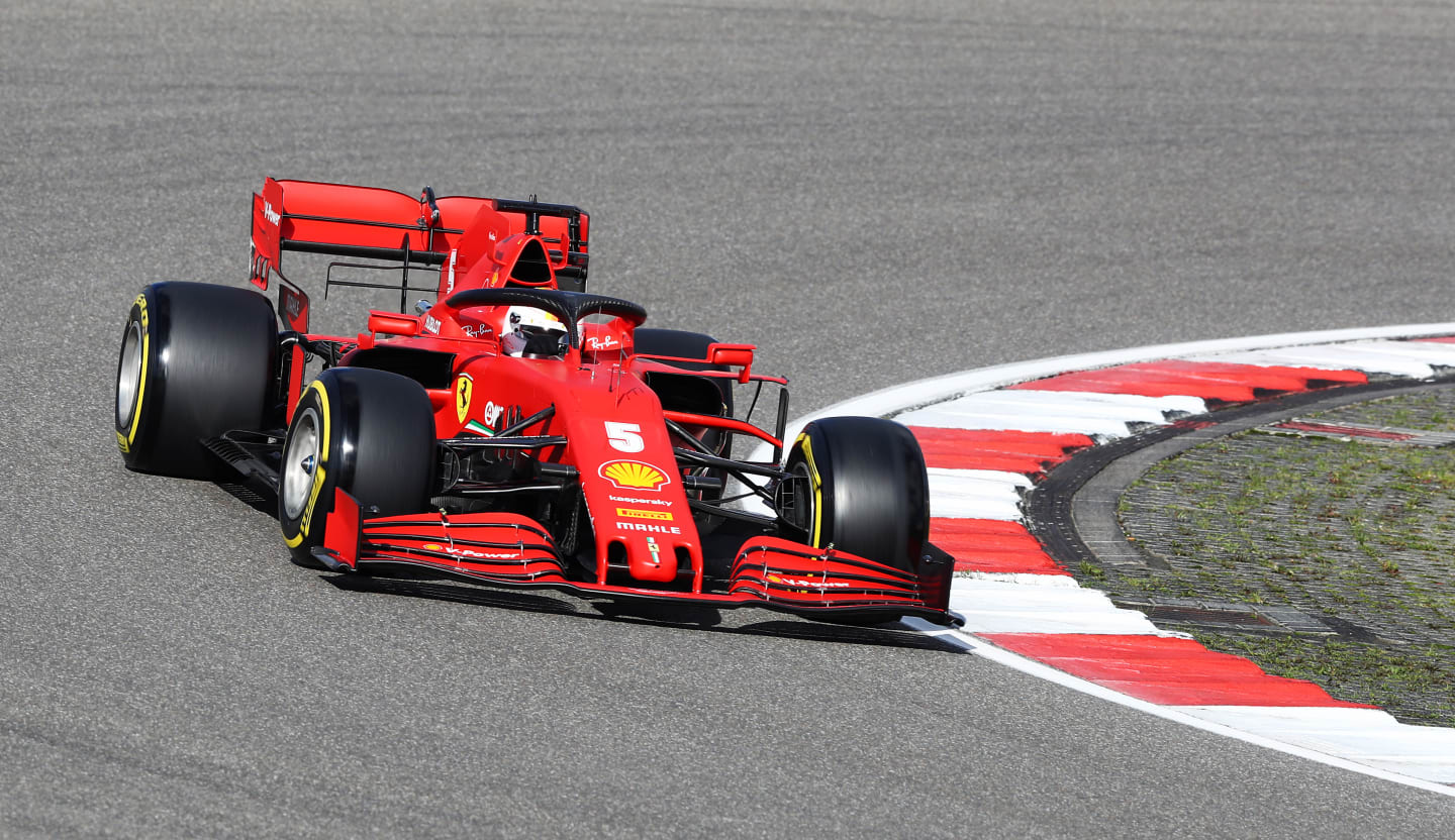 NUERBURG, GERMANY - OCTOBER 10: Sebastian Vettel of Germany driving the (5) Scuderia Ferrari SF1000
