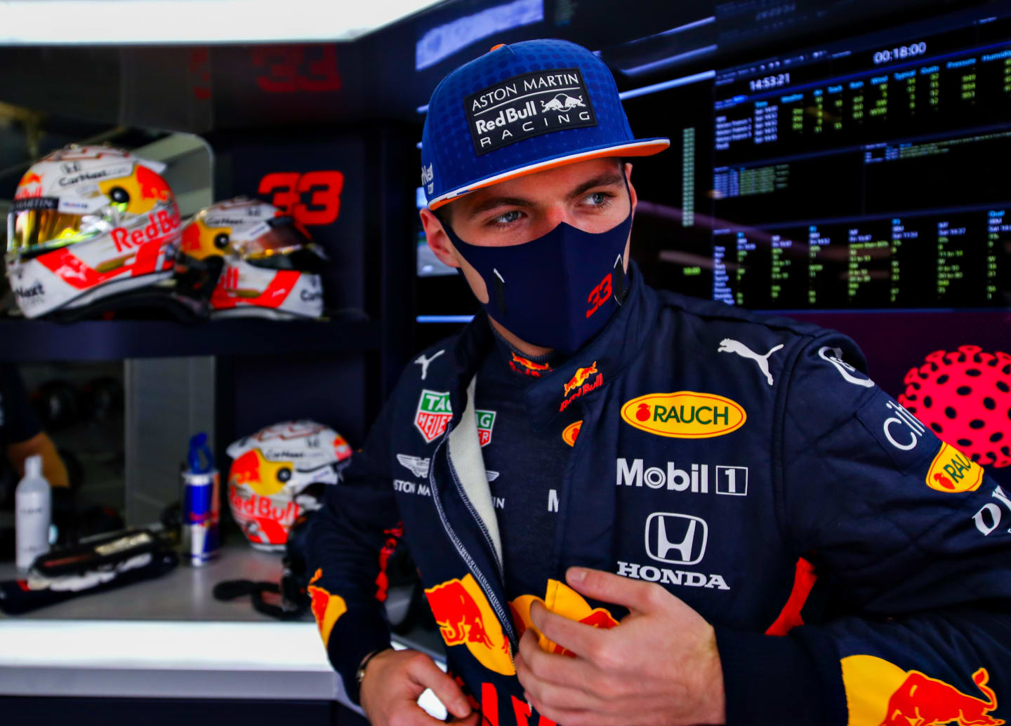 NUERBURG, GERMANY - OCTOBER 10: Max Verstappen of Netherlands and Red Bull Racing prepares to drive in the garage during qualifying ahead of the F1 Eifel Grand Prix at Nuerburgring on October 10, 2020 in Nuerburg, Germany. (Photo by Mark Thompson/Getty Images)