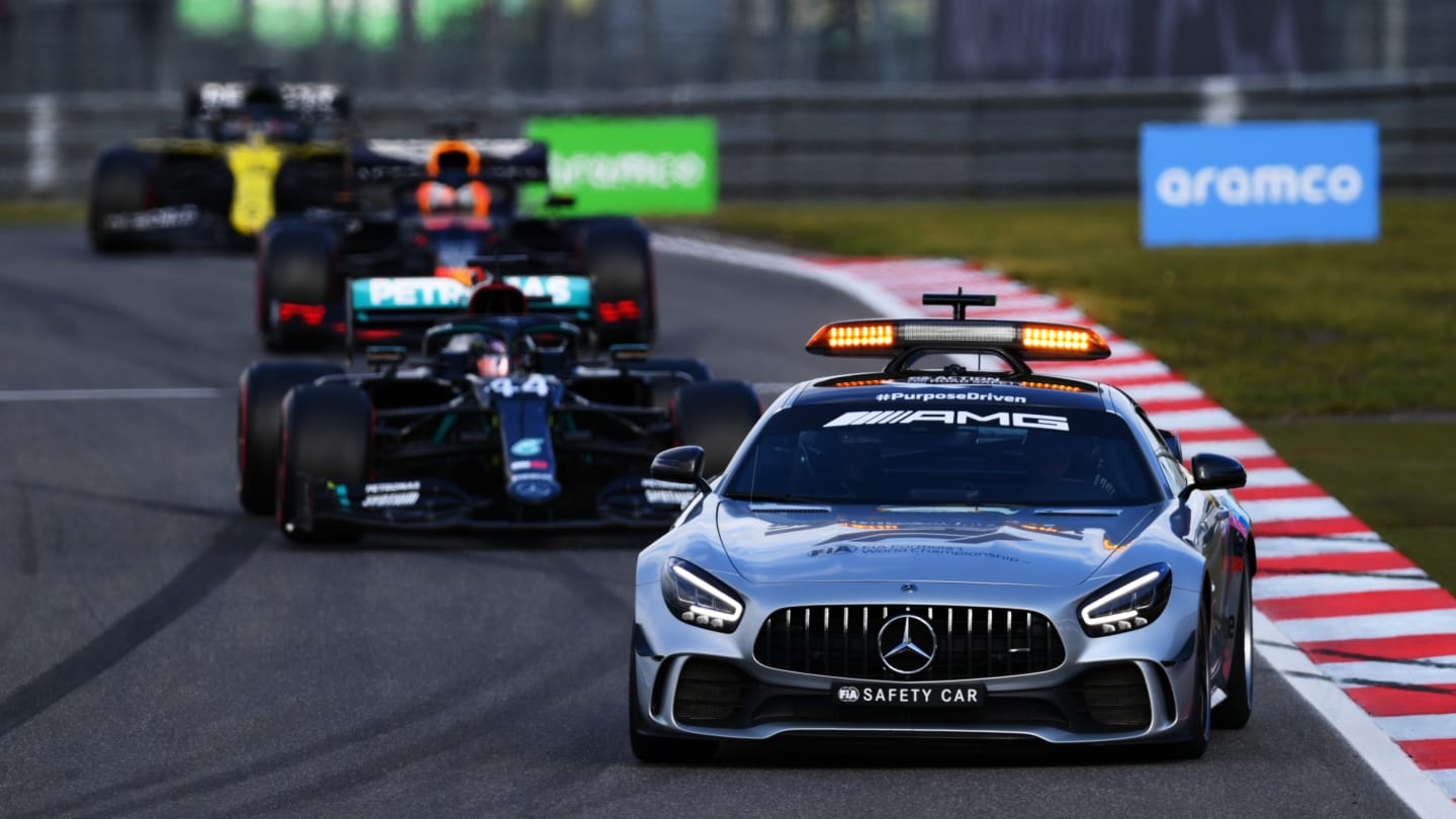 NUERBURG, GERMANY - OCTOBER 11: The FIA Safety Car leads the field during the F1 Eifel Grand Prix