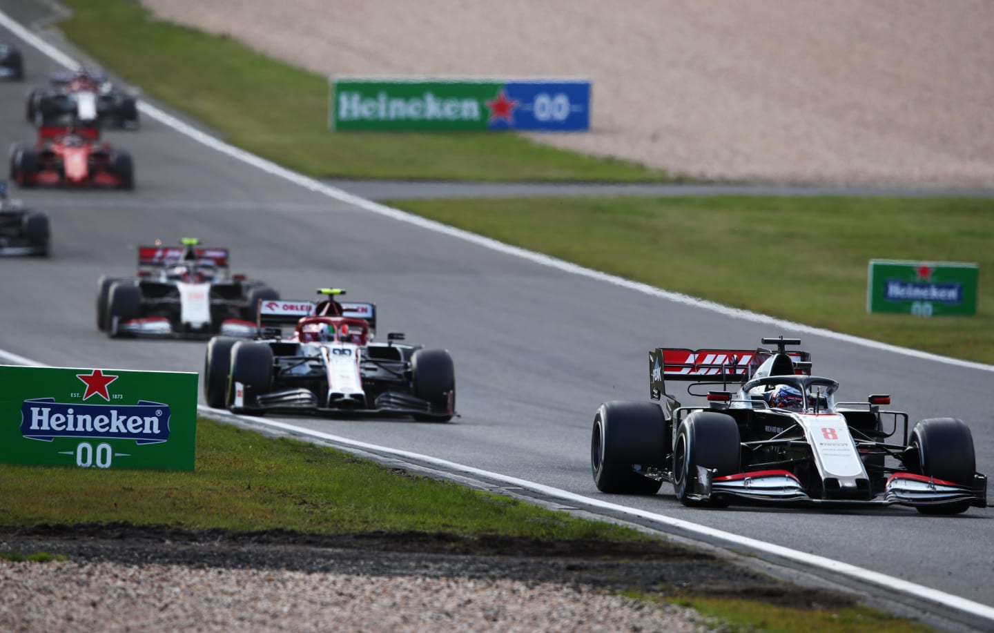 NUERBURG, GERMANY - OCTOBER 11: Romain Grosjean of France driving the (8) Haas F1 Team VF-20