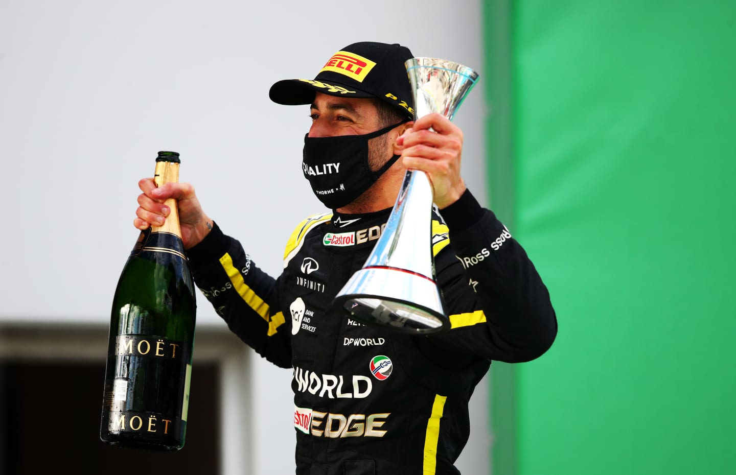 NUERBURG, GERMANY - OCTOBER 11: Third placed Daniel Ricciardo of Australia and Renault Sport F1