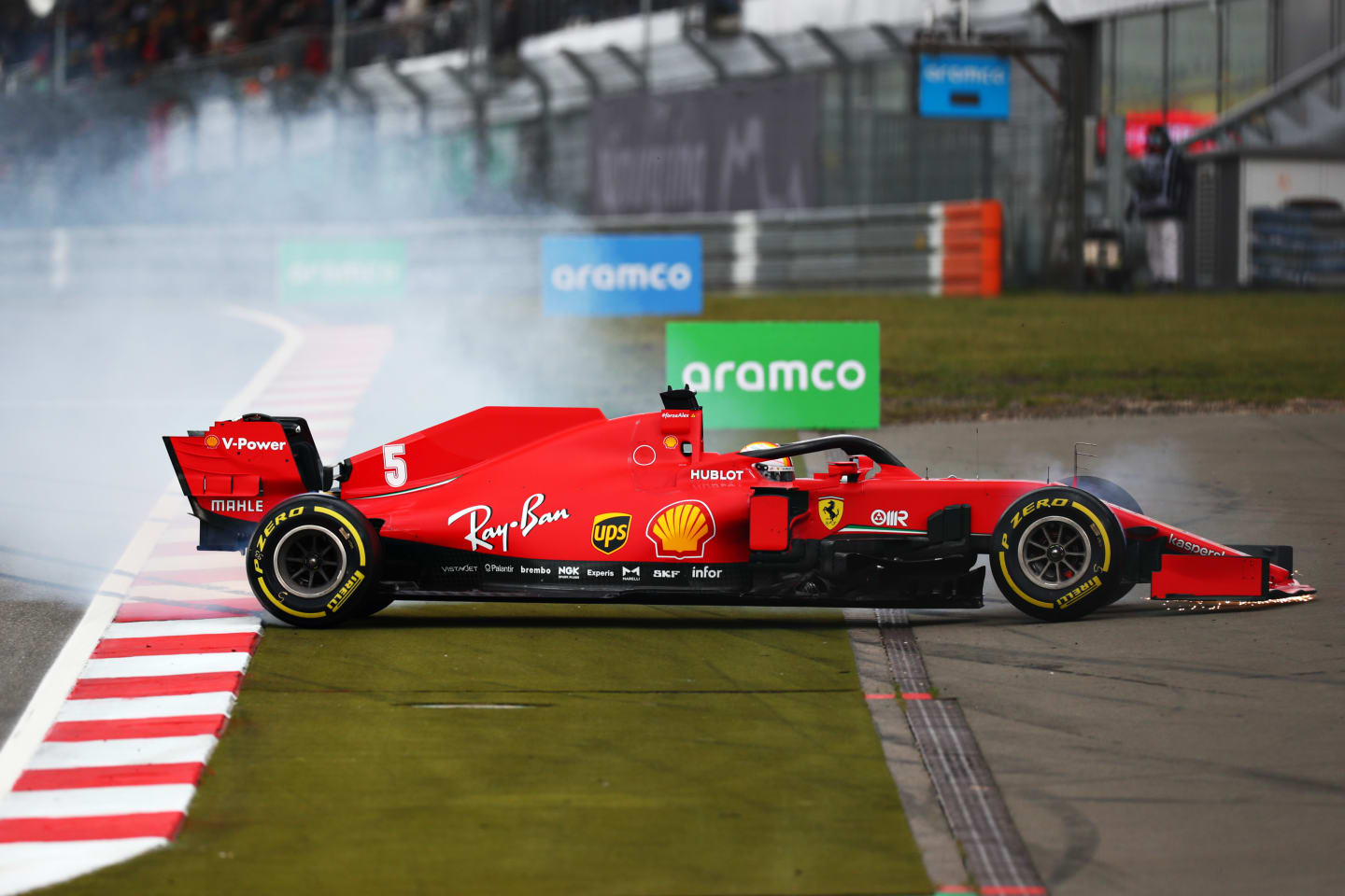 NUERBURG, GERMANY - OCTOBER 11: Sebastian Vettel of Germany driving the (5) Scuderia Ferrari SF1000
