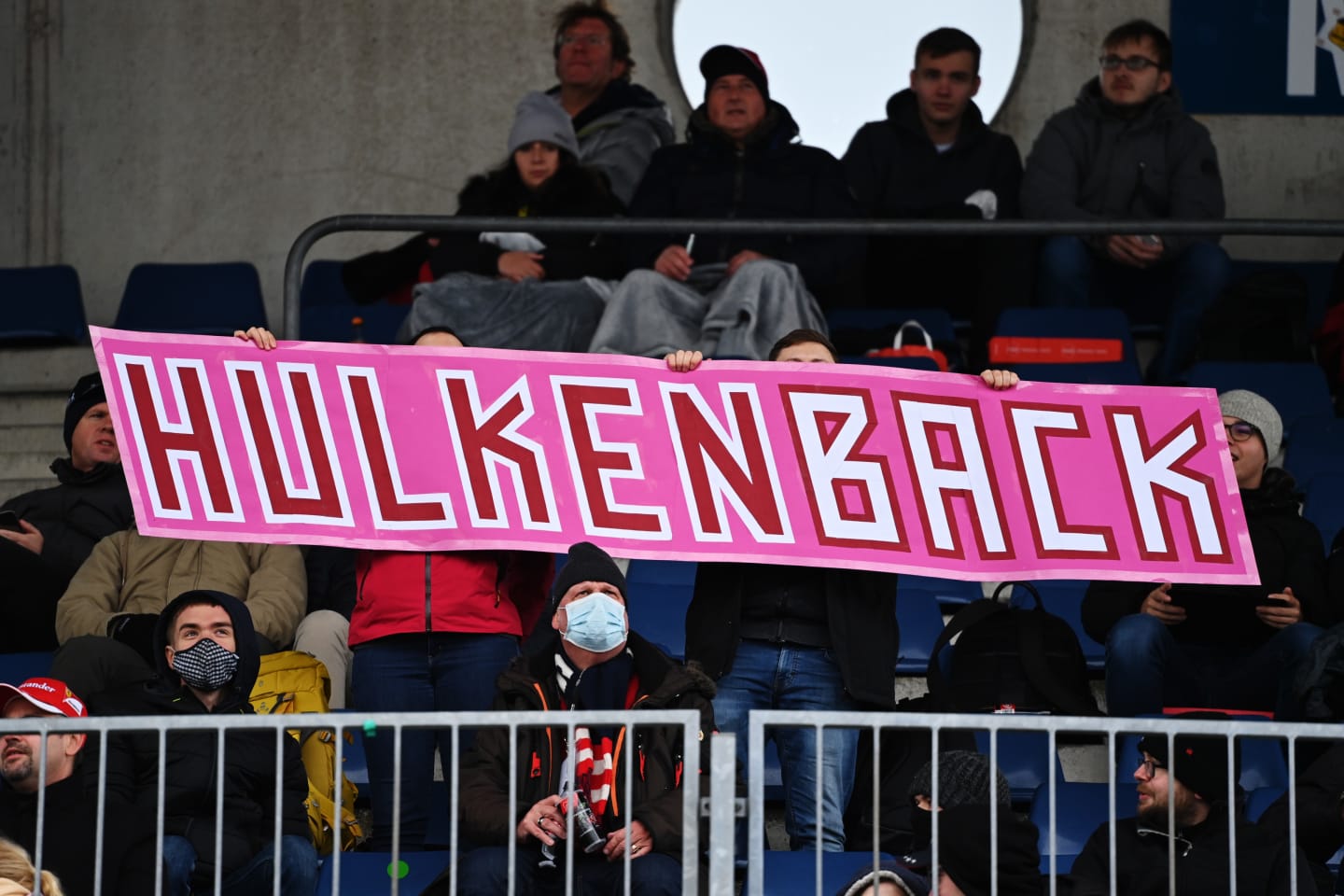 NUERBURG, GERMANY - OCTOBER 11: Fans show their support for Nico Hulkenberg of Germany and Racing
