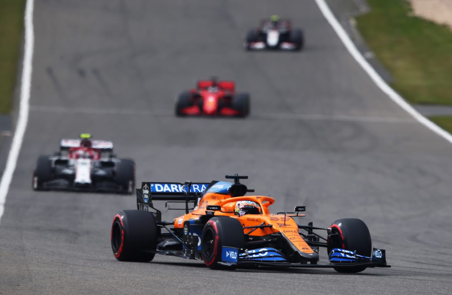 NUERBURG, GERMANY - OCTOBER 11: Carlos Sainz of Spain driving the (55) McLaren F1 Team MCL35