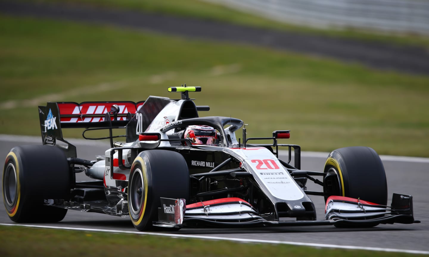 NUERBURG, GERMANY - OCTOBER 11: Kevin Magnussen of Denmark driving the (20) Haas F1 Team VF-20