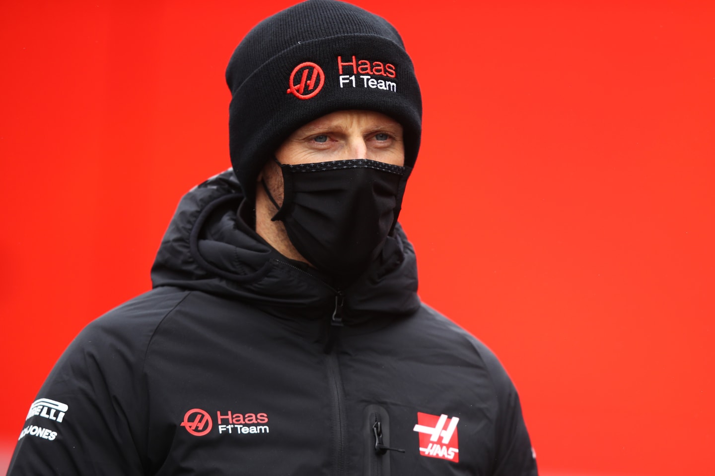 NUERBURG, GERMANY - OCTOBER 08: Romain Grosjean of France and Haas F1 walks in the Paddock during previews ahead of the F1 Eifel Grand Prix at Nuerburgring on October 08, 2020 in Nuerburg, Germany. (Photo by Mark Thompson/Getty Images)