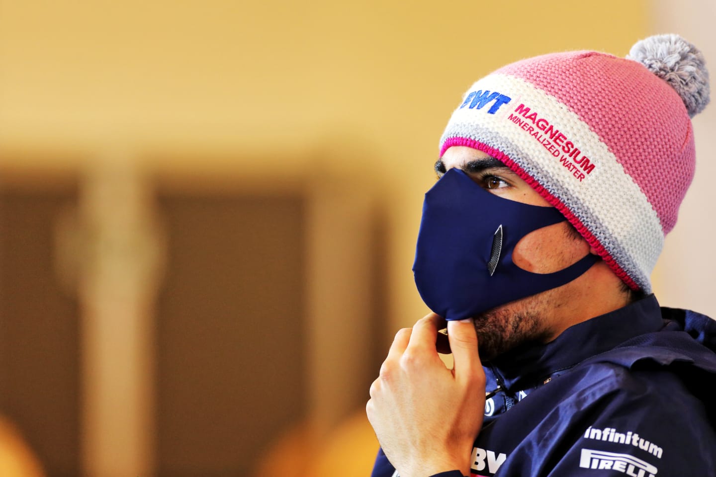 NUERBURG, GERMANY - OCTOBER 08: Lance Stroll of Canada and Racing Point talks in the Drivers Press