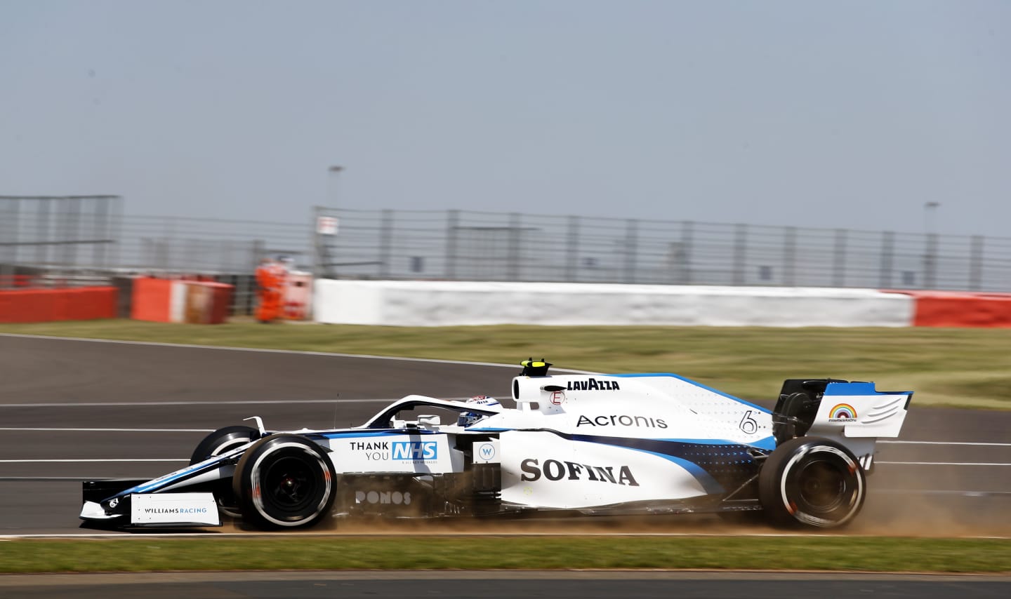 NORTHAMPTON, ENGLAND - JULY 31: Nicholas Latifi of Canada driving the (6) Williams Racing FW43 Mercedes on track during practice for the F1 Grand Prix of Great Britain at Silverstone on July 31, 2020 in Northampton, England. (Photo by Andrew Boyers/Pool via Getty Image)