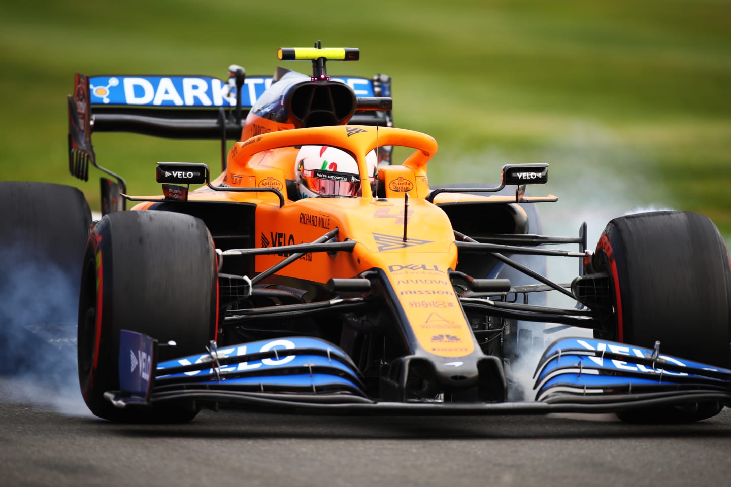 NORTHAMPTON, ENGLAND - JULY 31: Lando Norris of Great Britain driving the (4) McLaren F1 Team MCL35