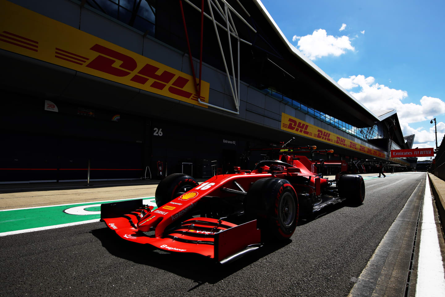 NORTHAMPTON, ENGLAND - AUGUST 01: Charles Leclerc of Monaco driving the (16) Scuderia Ferrari