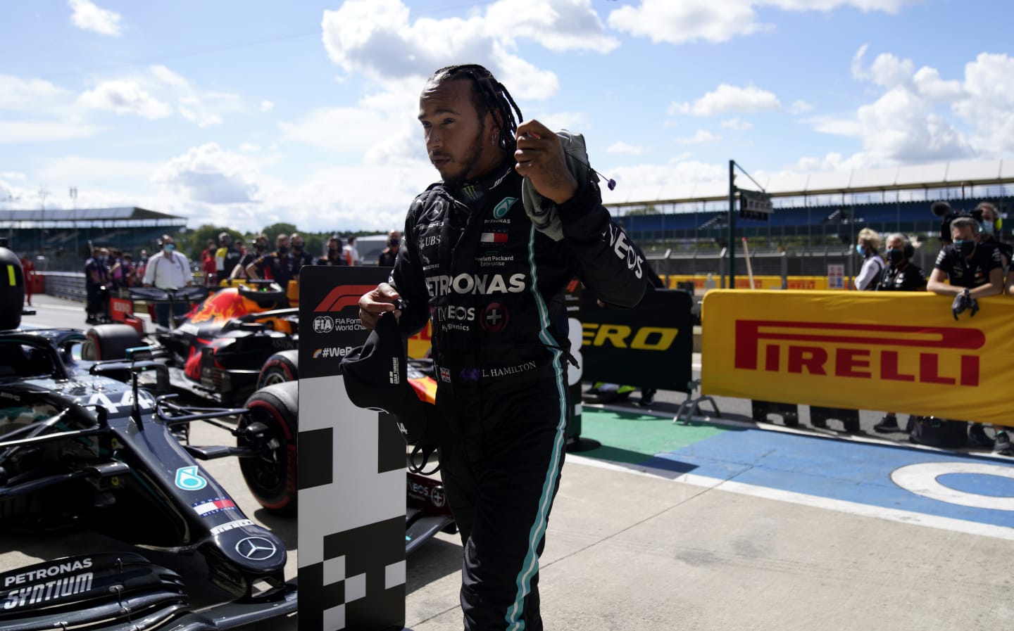 NORTHAMPTON, ENGLAND - AUGUST 01: Pole position qualifier Lewis Hamilton of Great Britain and
