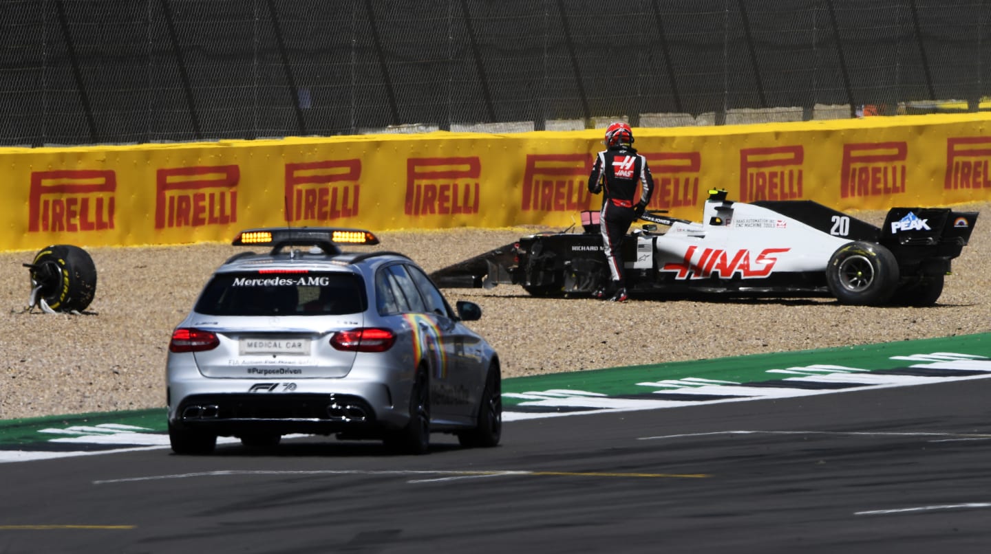 NORTHAMPTON, ENGLAND - AUGUST 02:  Kevin Magnussen of Denmark driving the (20) Haas F1 Team VF-20