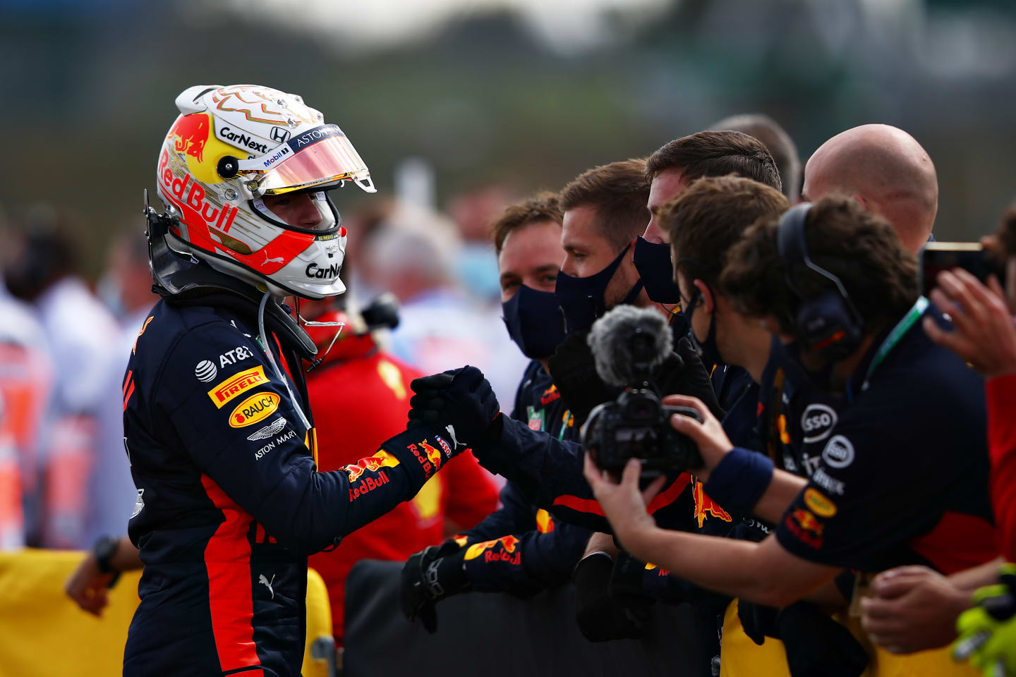 NORTHAMPTON, ENGLAND - AUGUST 02: Second placed Max Verstappen of Netherlands and Red Bull Racing celebrates in parc ferme during the F1 Grand Prix of Great Britain at Silverstone on August 02, 2020 in Northampton, England. (Photo by Mark Thompson/Getty Images)