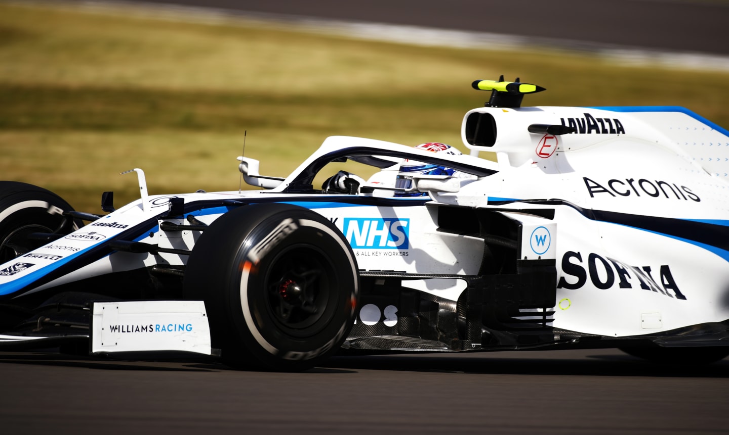 NORTHAMPTON, ENGLAND - AUGUST 02: Nicholas Latifi of Canada driving the (6) Williams Racing FW43 Mercedes drives on track during the F1 Grand Prix of Great Britain at Silverstone on August 02, 2020 in Northampton, England. (Photo by Bryn Lennon/Getty Images)