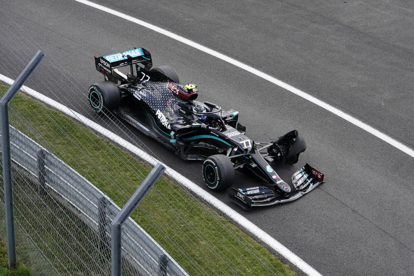 NORTHAMPTON, ENGLAND - AUGUST 02: Valtteri Bottas of Finland driving the (77) Mercedes AMG Petronas