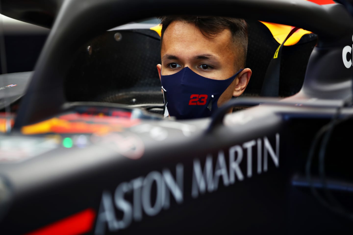 NORTHAMPTON, ENGLAND - JULY 30: Alexander Albon of Thailand and Red Bull Racing sits in his car in