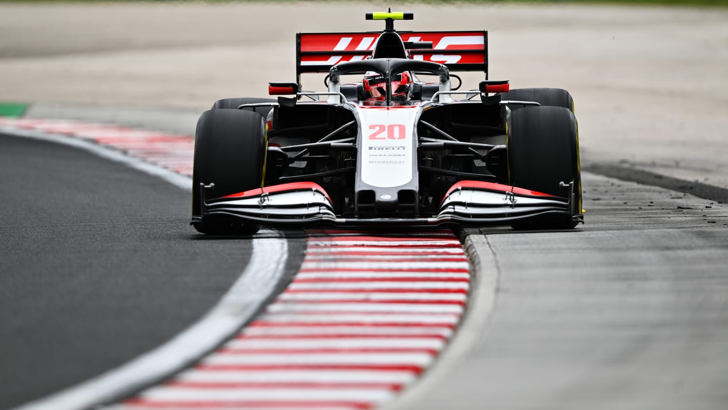 BUDAPEST, HUNGARY - JULY 17: Kevin Magnussen of Denmark driving the (20) Haas F1 Team VF-20 Ferrari during practice for the F1 Grand Prix of Hungary at Hungaroring on July 17, 2020 in Budapest, Hungary. (Photo by Clive Mason - Formula 1/Formula 1 via Getty Images)