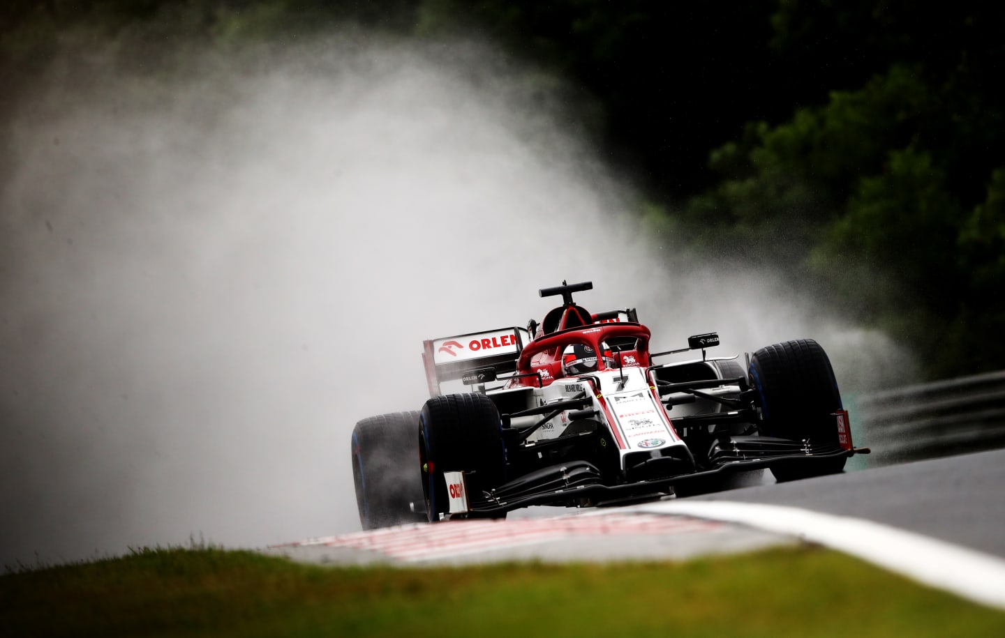 BUDAPEST, HUNGARY - JULY 17: Kimi Raikkonen of Finland driving the (7) Alfa Romeo Racing C39 Ferrari on track during practice for the F1 Grand Prix of Hungary at Hungaroring on July 17, 2020 in Budapest, Hungary. (Photo by Bryn Lennon/Getty Images)