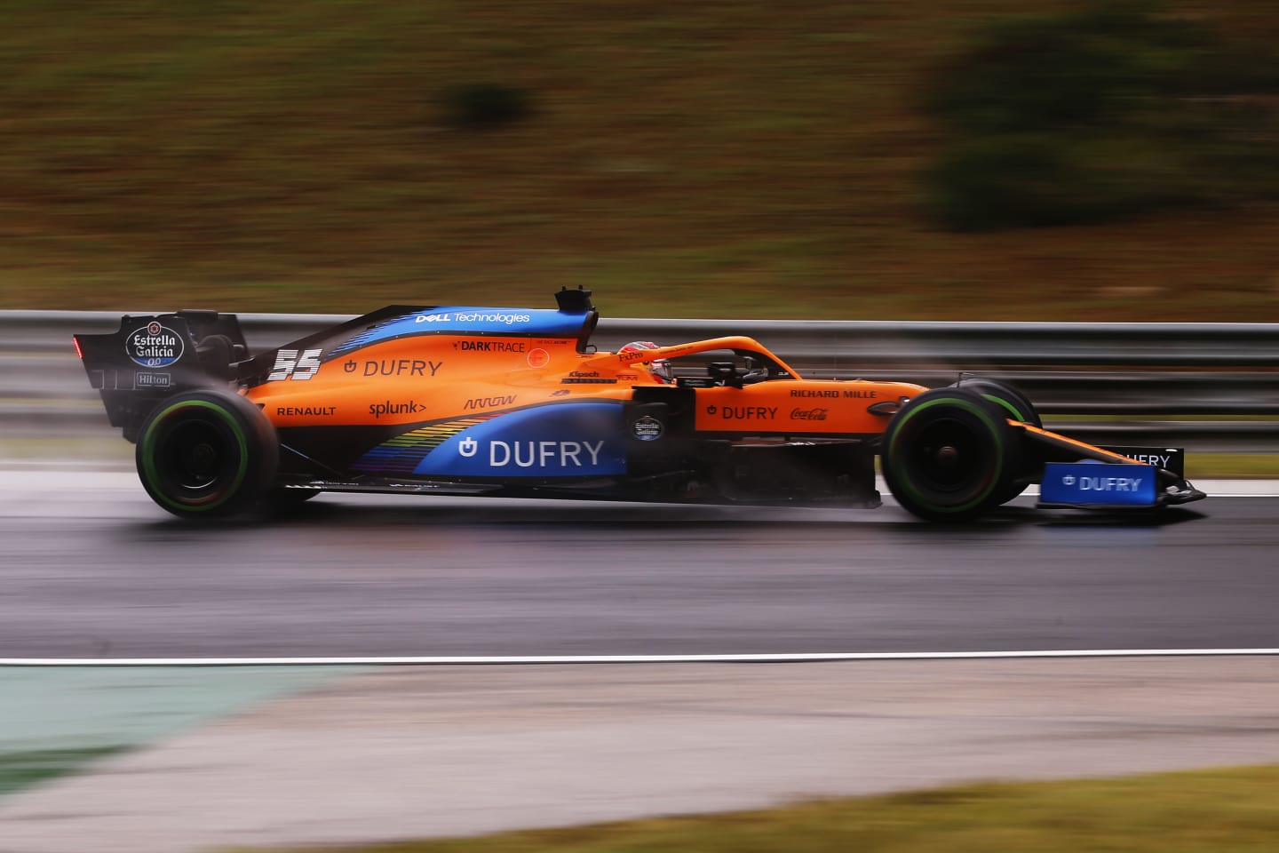 BUDAPEST, HUNGARY - JULY 17: Carlos Sainz of Spain driving the (55) McLaren F1 Team MCL35 Renault on track during practice for the F1 Grand Prix of Hungary at Hungaroring on July 17, 2020 in Budapest, Hungary. (Photo by Darko Bandic/Pool via Getty Images)