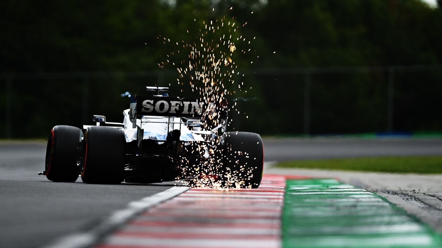 BUDAPEST, HUNGARY - JULY 18: George Russell of Great Britain driving the (63) Williams Racing FW43 Mercedes during qualifying for the F1 Grand Prix of Hungary at Hungaroring on July 18, 2020 in Budapest, Hungary. (Photo by Clive Mason - Formula 1/Formula 1 via Getty Images)