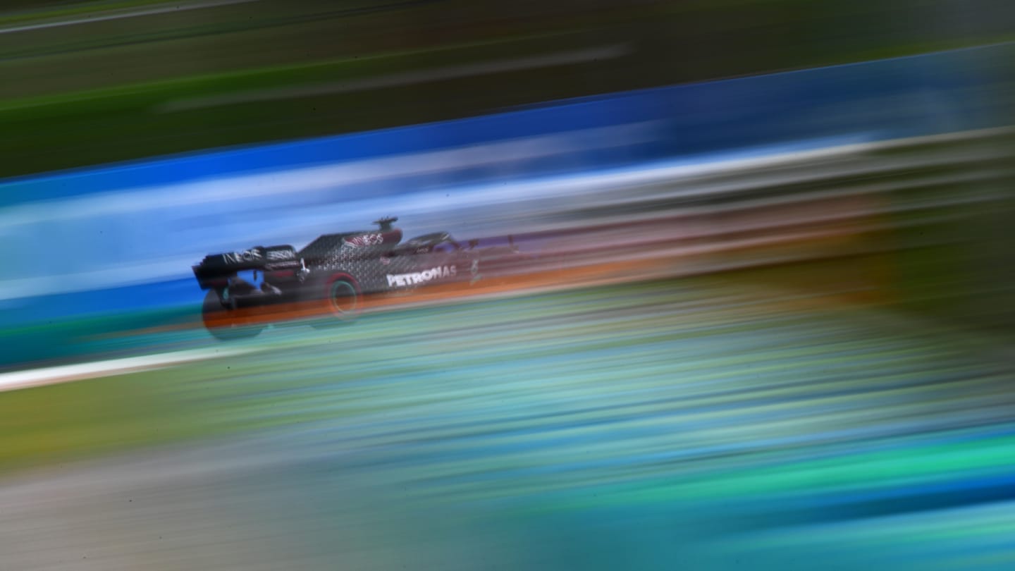 BUDAPEST, HUNGARY - JULY 18: Lewis Hamilton of Great Britain driving the (44) Mercedes AMG Petronas F1 Team Mercedes W11 on track during qualifying for the F1 Grand Prix of Hungary at Hungaroring on July 18, 2020 in Budapest, Hungary. (Photo by Mario Renzi - Formula 1/Formula 1 via Getty Images)