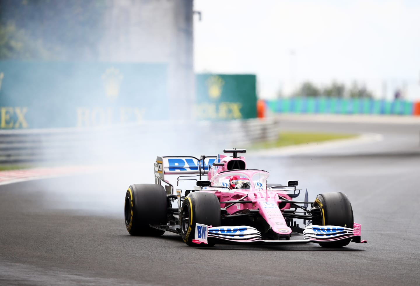 BUDAPEST, HUNGARY - JULY 19: Sergio Perez of Mexico driving the (11) Racing Point RP20 Mercedes on track during the Formula One Grand Prix of Hungary at Hungaroring on July 19, 2020 in Budapest, Hungary. (Photo by Bryn Lennon/Getty Images)