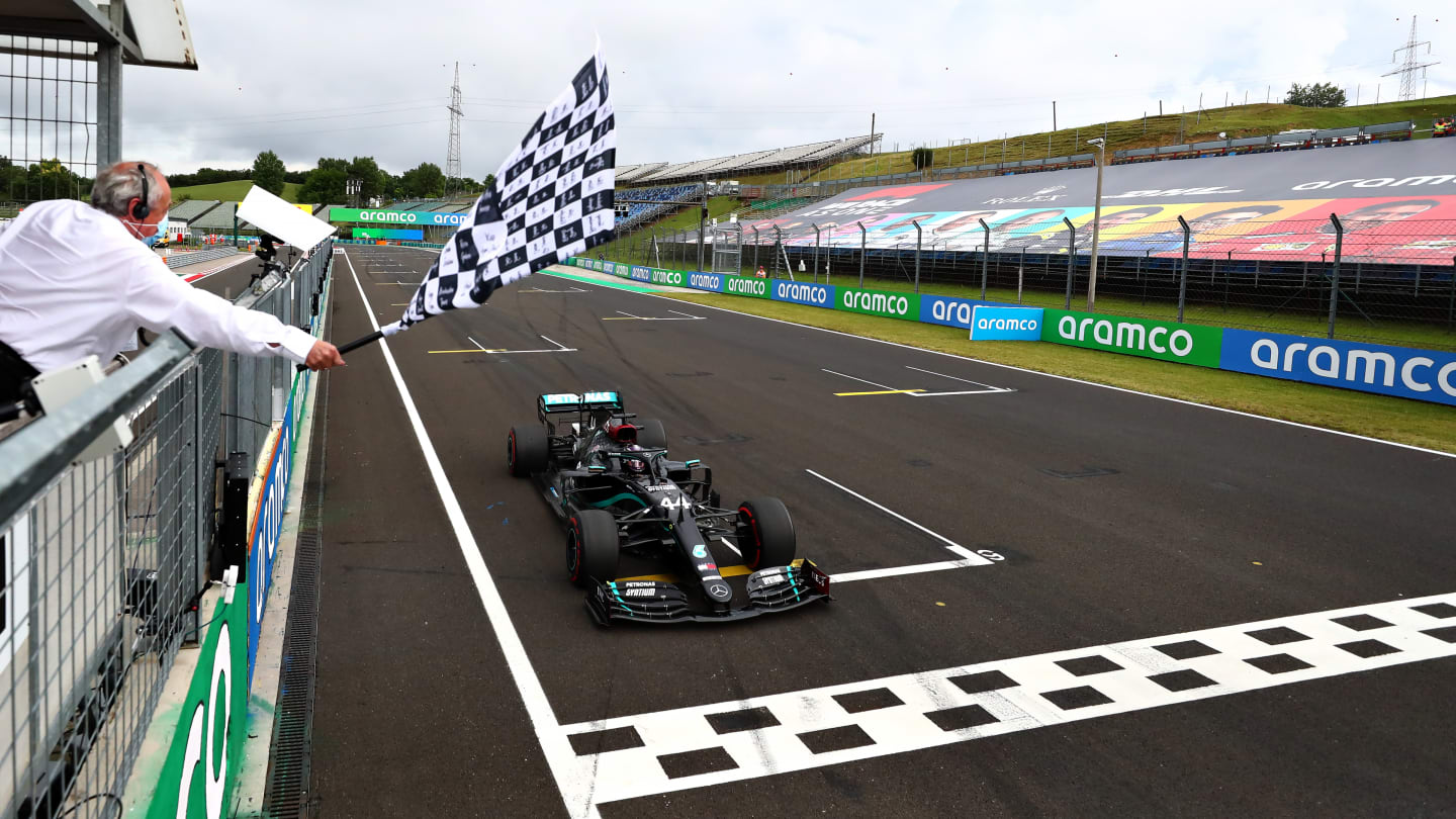 BUDAPEST, HUNGARY - JULY 19: Race winner Lewis Hamilton of Great Britain driving the (44) Mercedes
