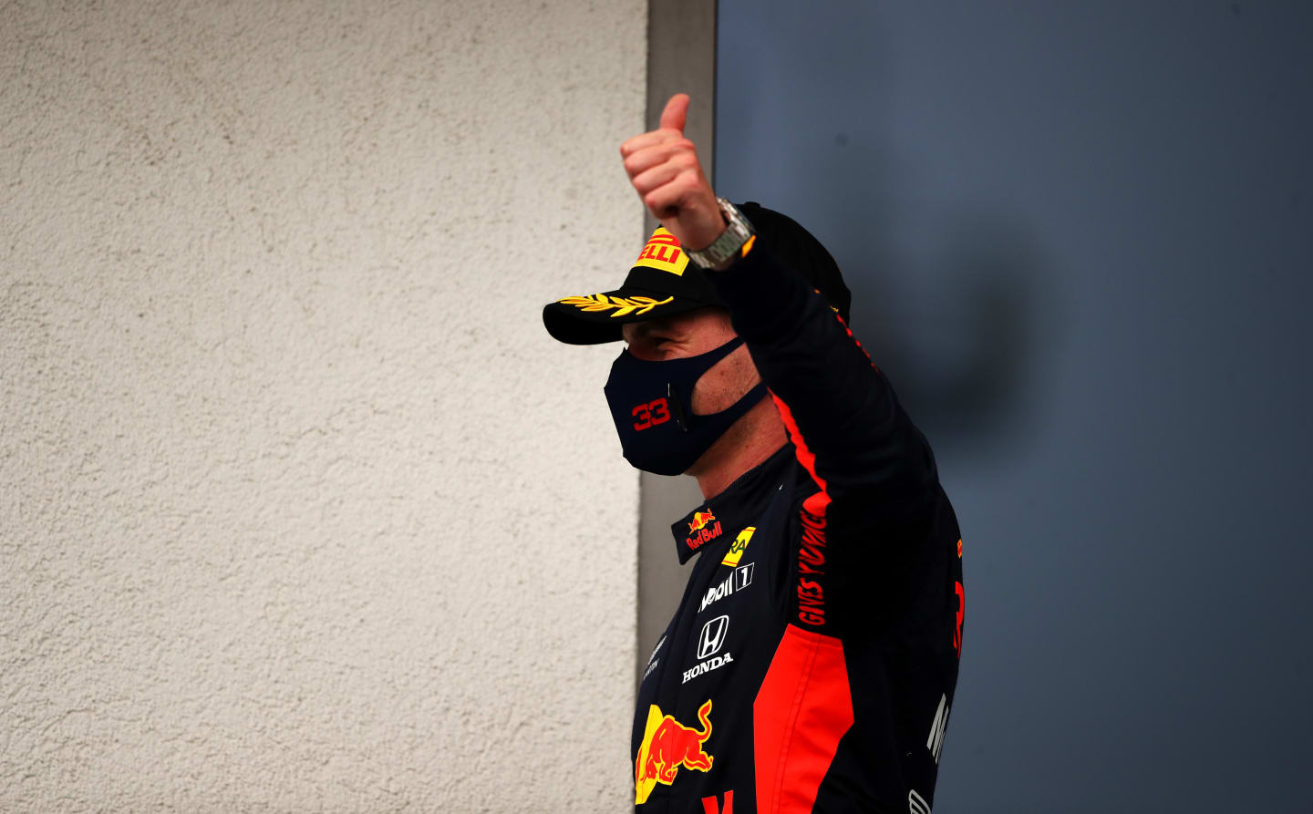 BUDAPEST, HUNGARY - JULY 19: Second placed Max Verstappen of Netherlands and Red Bull Racing walks to the podium during the Formula One Grand Prix of Hungary at Hungaroring on July 19, 2020 in Budapest, Hungary. (Photo by Bryn Lennon/Getty Images)