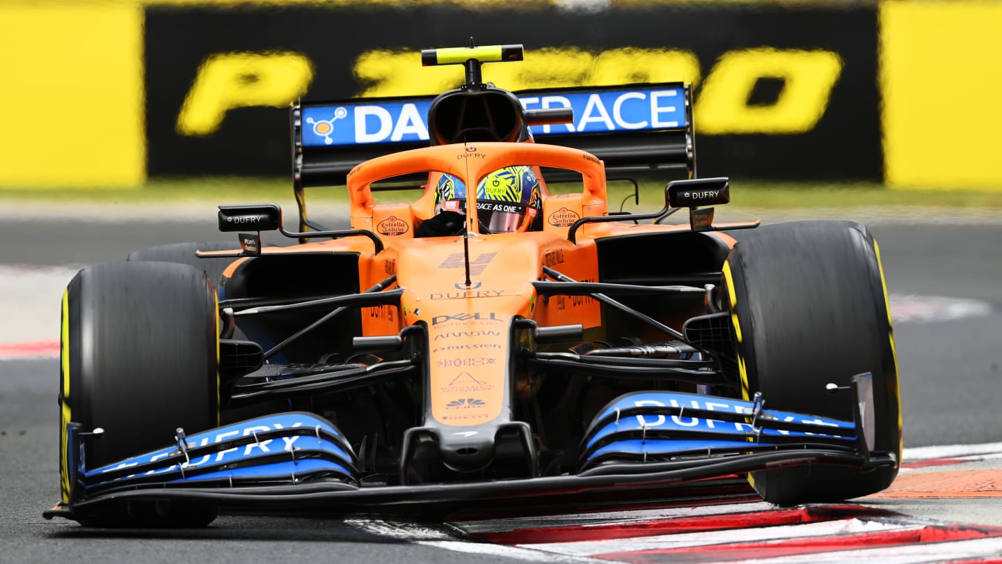 BUDAPEST, HUNGARY - JULY 19: Lando Norris of Great Britain driving the (4) McLaren F1 Team MCL35