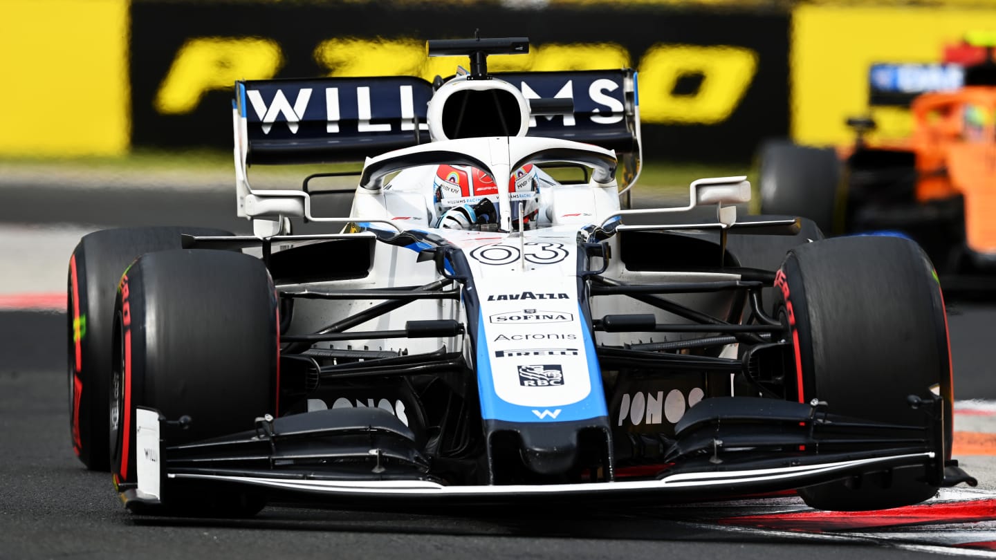 BUDAPEST, HUNGARY - JULY 19: George Russell of Great Britain driving the (63) Williams Racing FW43