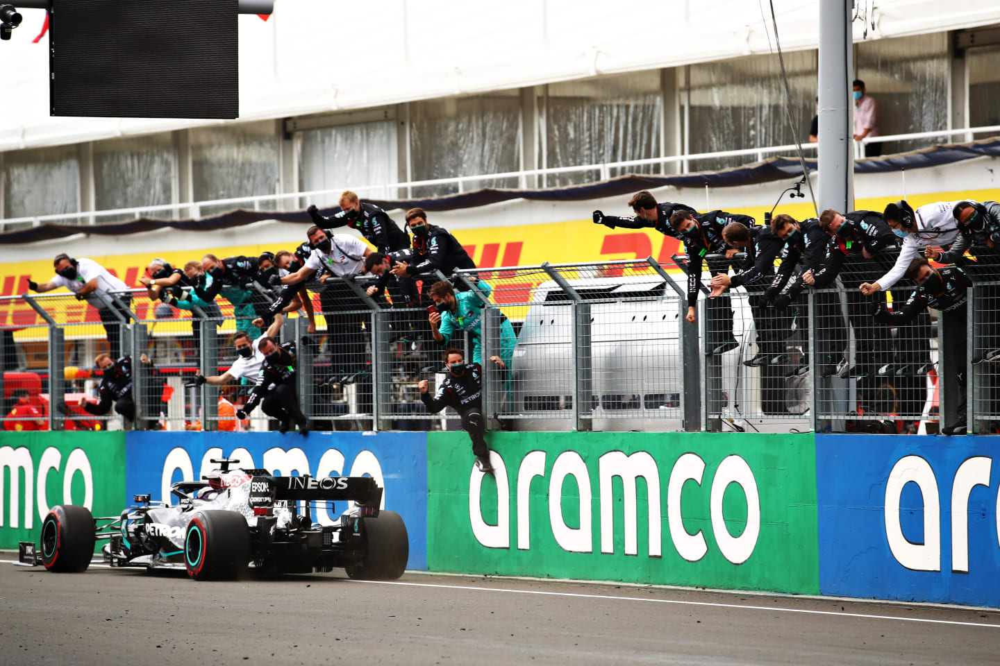 BUDAPEST, HUNGARY - JULY 19: Race winner Lewis Hamilton of Great Britain driving the (44) Mercedes