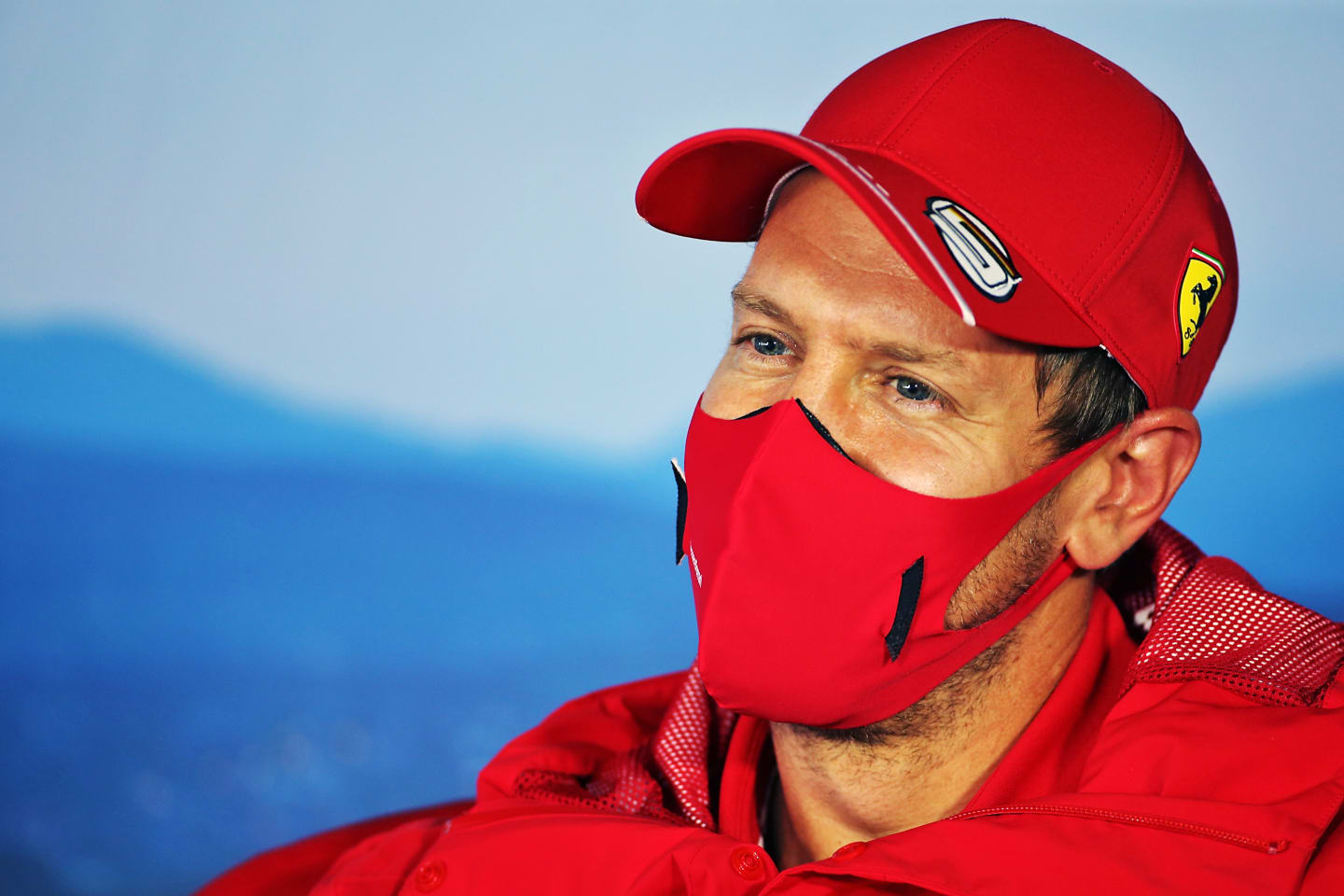 BUDAPEST, HUNGARY - JULY 16: Sebastian Vettel of Germany and Ferrari talks in the Drivers Press
