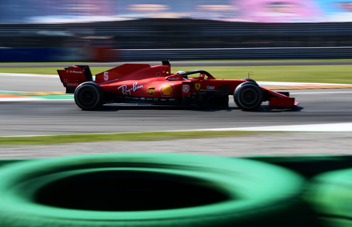 MONZA, ITALY - SEPTEMBER 04: Sebastian Vettel of Germany driving the (5) Scuderia Ferrari SF1000 on track during practice for the F1 Grand Prix of Italy at Autodromo di Monza on September 04, 2020 in Monza, Italy. (Photo by Miguel Medina/Pool via Getty Images)