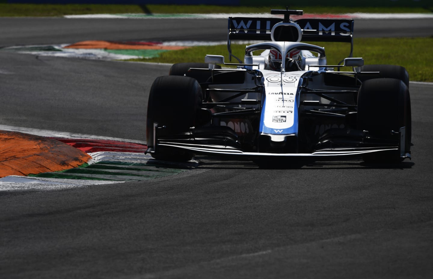 MONZA, ITALY - SEPTEMBER 05: George Russell of Great Britain driving the (63) Williams Racing FW43 Mercedes on track during qualifying for the F1 Grand Prix of Italy at Autodromo di Monza on September 05, 2020 in Monza, Italy. (Photo by Rudy Carezzevoli/Getty Images)