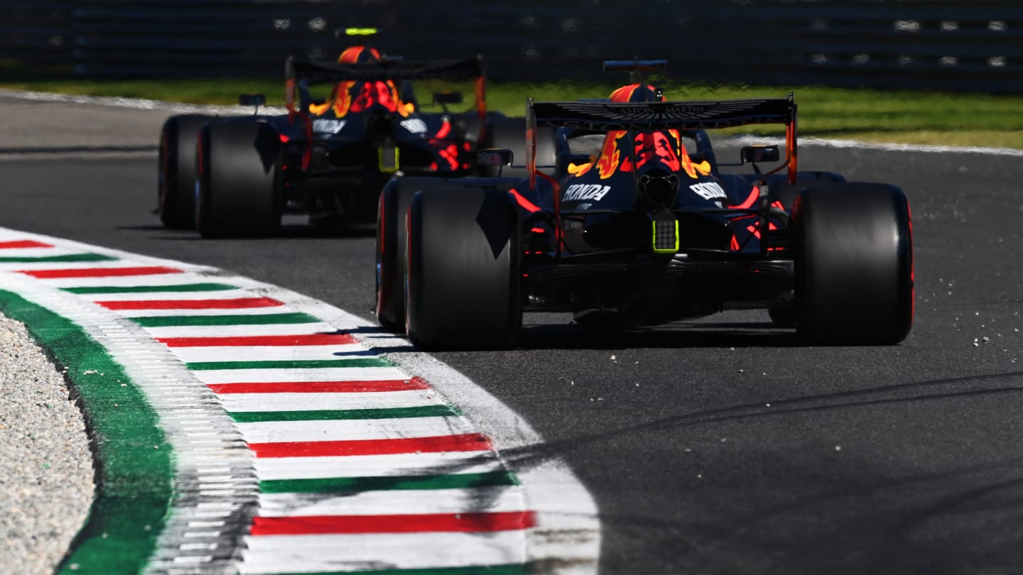 MONZA, ITALY - SEPTEMBER 05: Max Verstappen of the Netherlands driving the (33) Aston Martin Red Bull Racing RB16 on track during qualifying for the F1 Grand Prix of Italy at Autodromo di Monza on September 05, 2020 in Monza, Italy. (Photo by Clive Mason - Formula 1/Formula 1 via Getty Images)