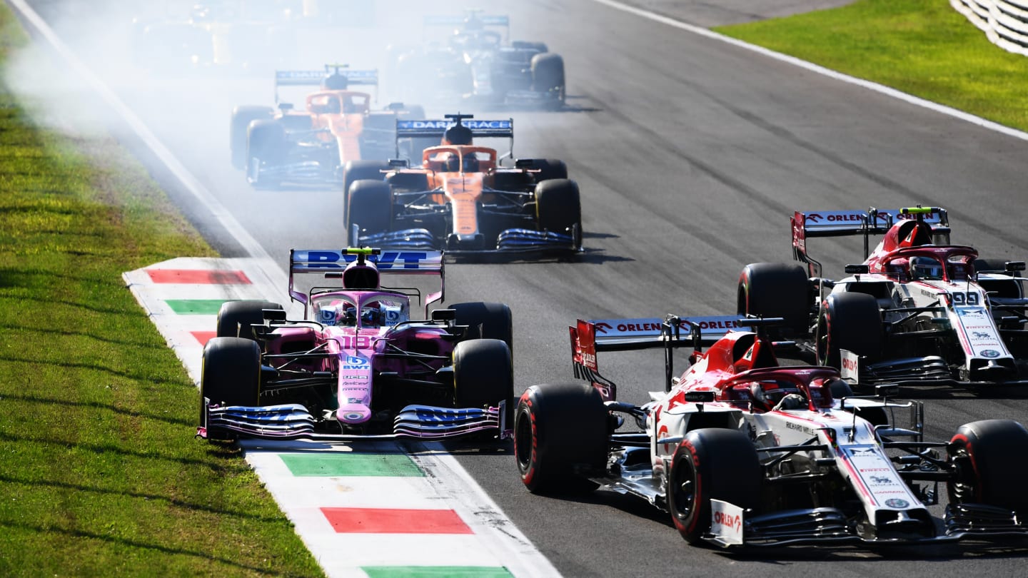 MONZA, ITALY - SEPTEMBER 06: Lance Stroll of Canada driving the (18) Racing Point RP20 Mercedes runs wide during the F1 Grand Prix of Italy at Autodromo di Monza on September 06, 2020 in Monza, Italy. (Photo by Clive Mason - Formula 1/Formula 1 via Getty Images)