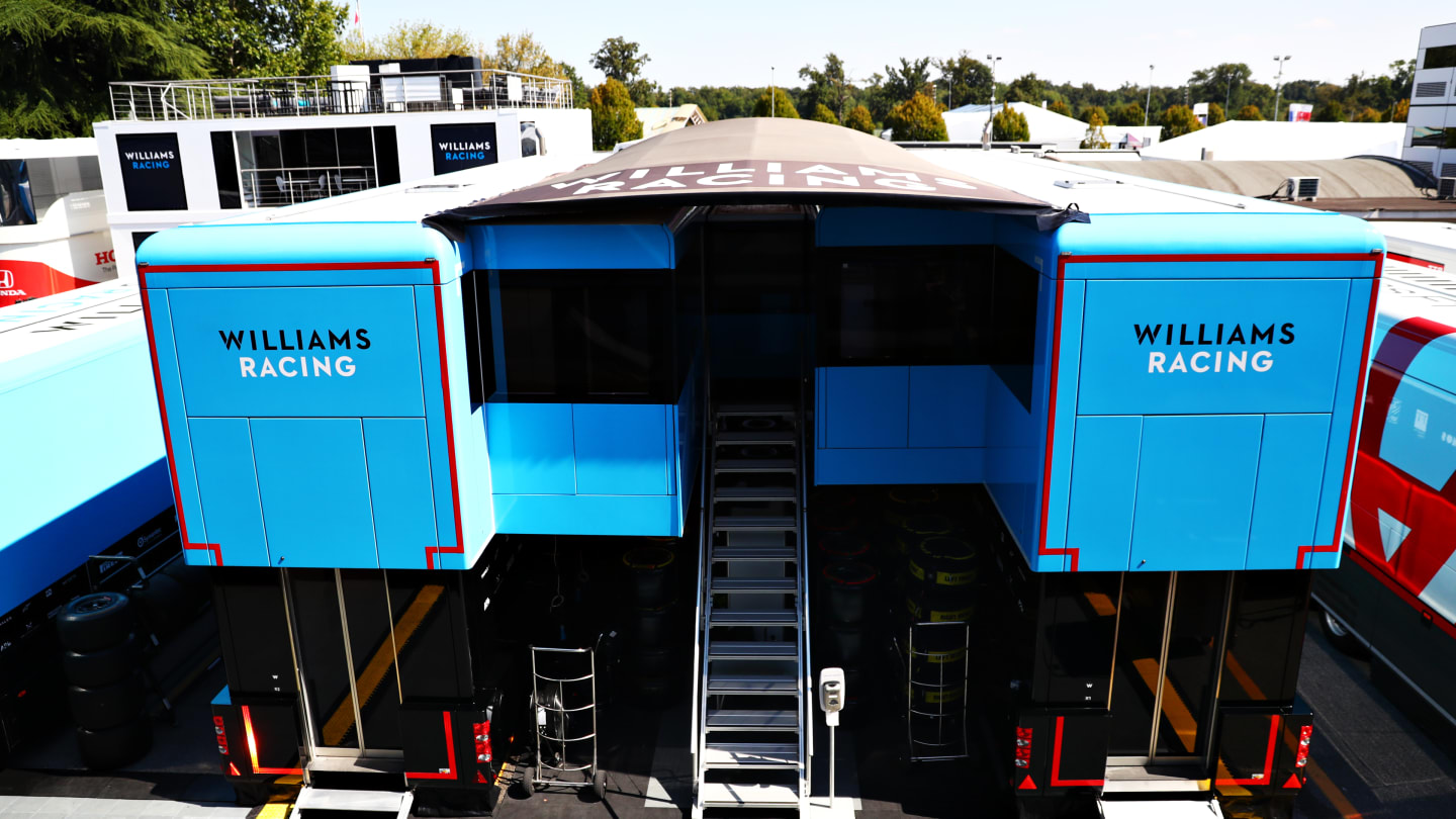 MONZA, ITALY - SEPTEMBER 03: The Williams Racing motorhome and paddock area are pictured during
