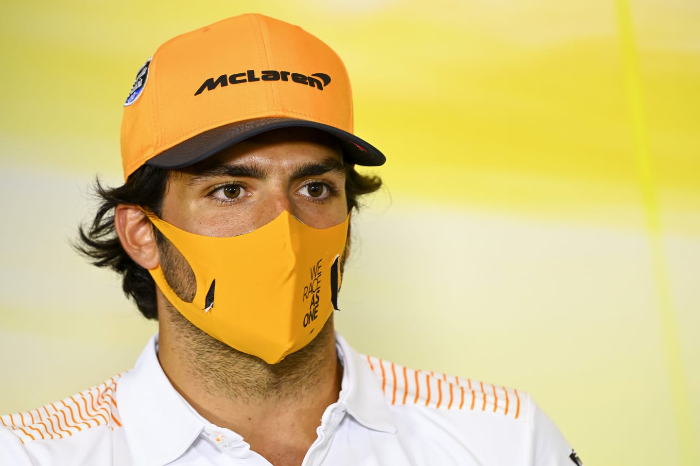 MONZA, ITALY - SEPTEMBER 03: Carlos Sainz of Spain and McLaren F1 talks in the Drivers Press