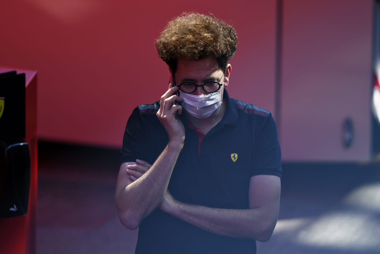 MONZA, ITALY - SEPTEMBER 03: Scuderia Ferrari Team Principal Mattia Binotto talks on the phone in
