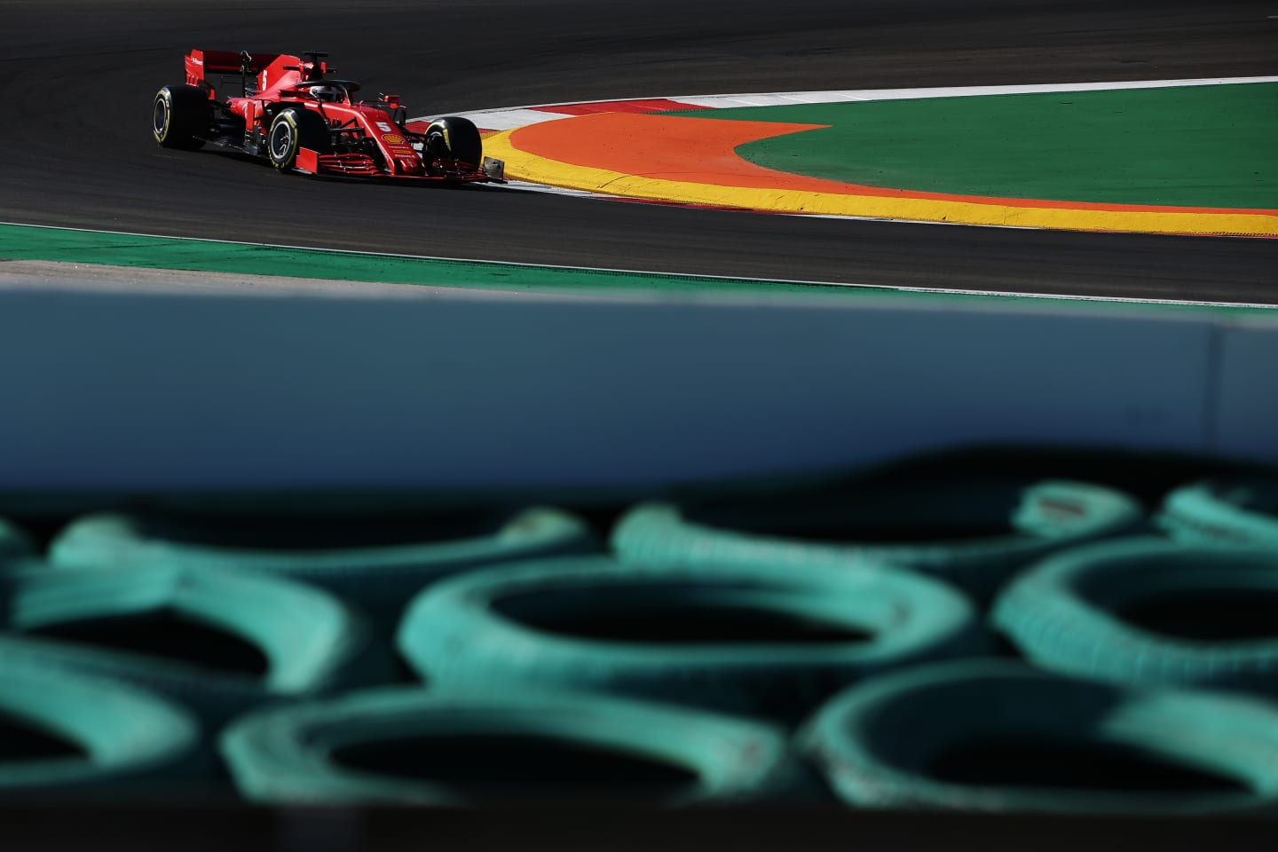 PORTIMAO, PORTUGAL - OCTOBER 23: Sebastian Vettel of Germany driving the (5) Scuderia Ferrari SF1000 on track during practice ahead of the F1 Grand Prix of Portugal at Autodromo Internacional do Algarve on October 23, 2020 in Portimao, Portugal. (Photo by Jose Sena Goulao - Pool/Getty Images)