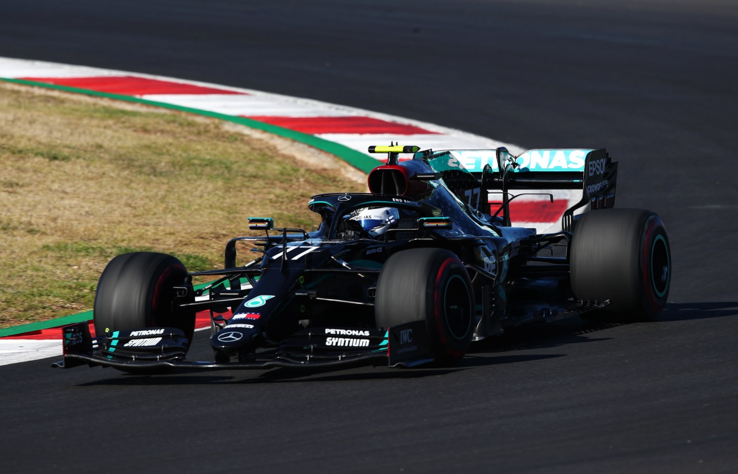 PORTIMAO, PORTUGAL - OCTOBER 24: Valtteri Bottas of Finland driving the (77) Mercedes AMG Petronas