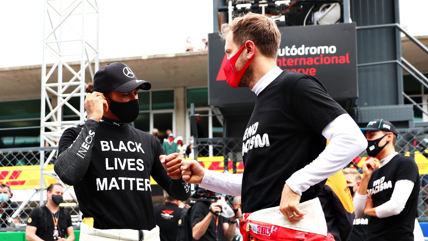 PORTIMAO, PORTUGAL - OCTOBER 25: Lewis Hamilton of Great Britain and Mercedes GP and Sebastian