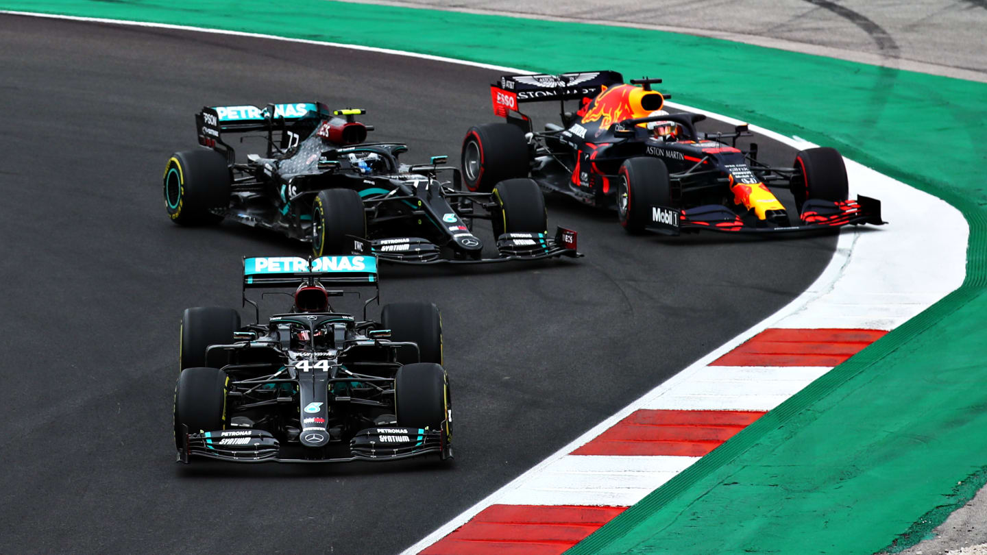 PORTIMAO, PORTUGAL - OCTOBER 25: Lewis Hamilton of Great Britain driving the (44) Mercedes AMG