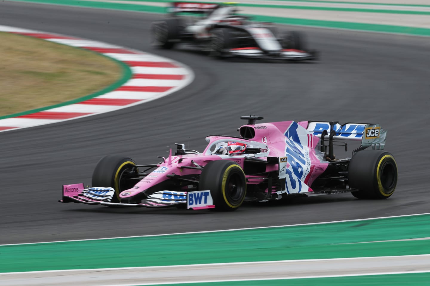 PORTIMAO, PORTUGAL - OCTOBER 25: Sergio Perez of Mexico driving the (11) Racing Point RP20 Mercedes on track during the F1 Grand Prix of Portugal at Autodromo Internacional do Algarve on October 25, 2020 in Portimao, Portugal. (Photo by Jose Sena Goulao - Pool/Getty Images)
