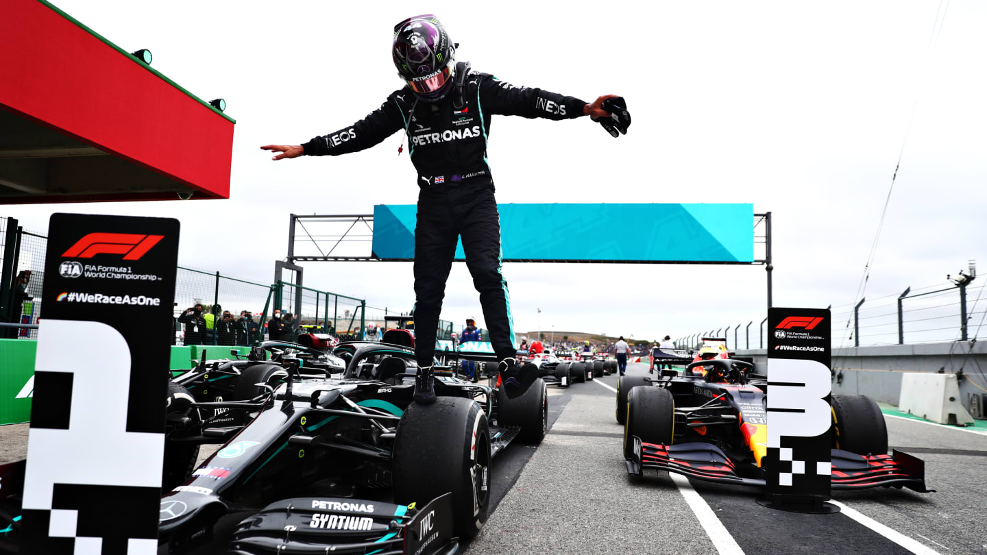 PORTIMAO, PORTUGAL - OCTOBER 25: Race winner Lewis Hamilton of Great Britain and Mercedes GP